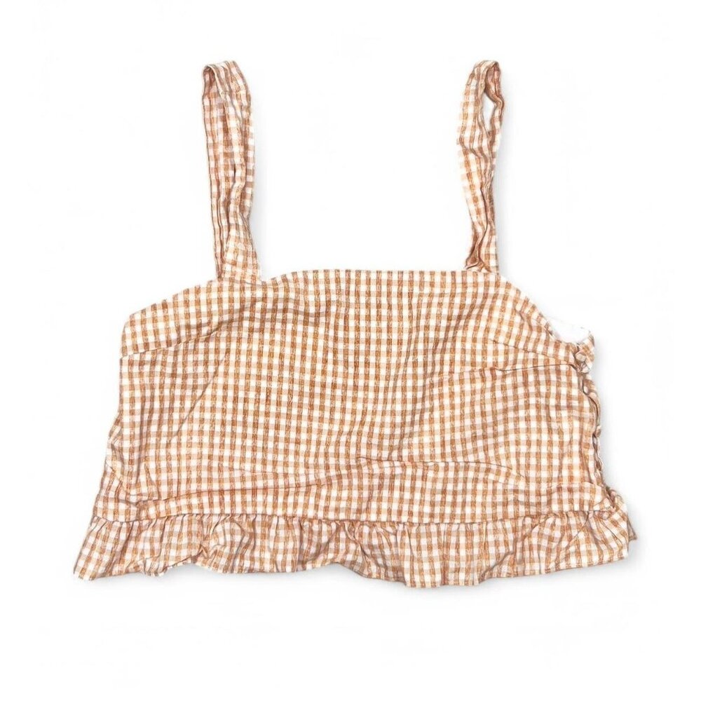 Honey Belle Orange White Gingham Crop Summer Tank Top